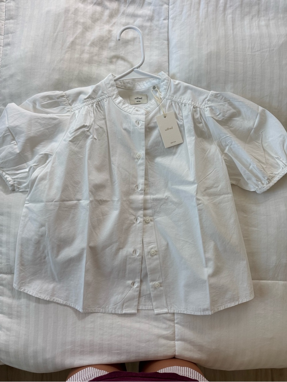Wilfred White Puff Sleeve Button-Front Blouse